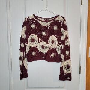 Knit Crocheted Sweater Modern Boho Size Medium NEW Two Tone Layering Bell Sleeve